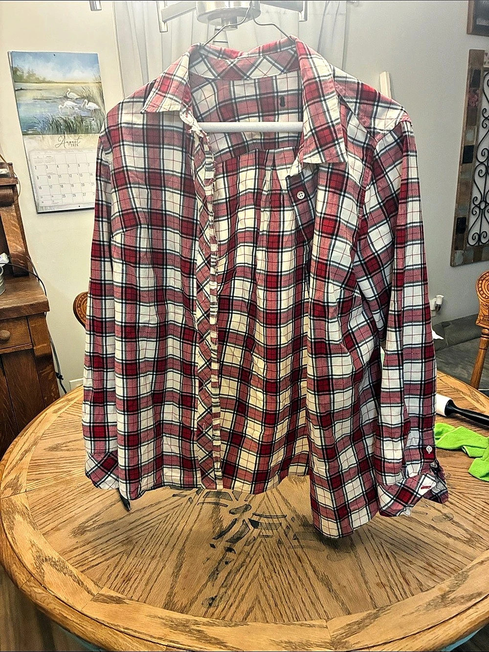 Plaid Button Down in Red & White Like New